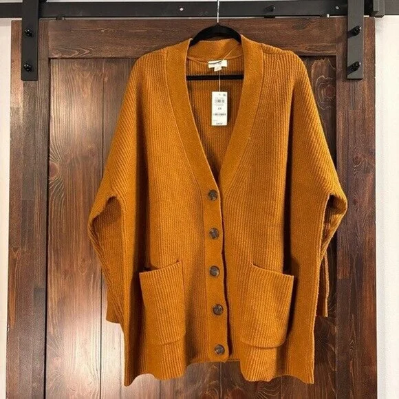 On 34th Plus Size Long Patch Chunky Knit Pocket Pecan Brown Cardigan NWT - Picture 2 of 6